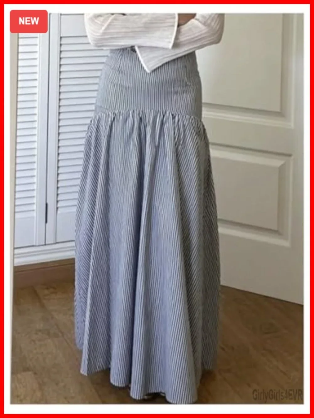 Striped High Waist Ruffle Hem Flowy A-Line Maxi Skirt